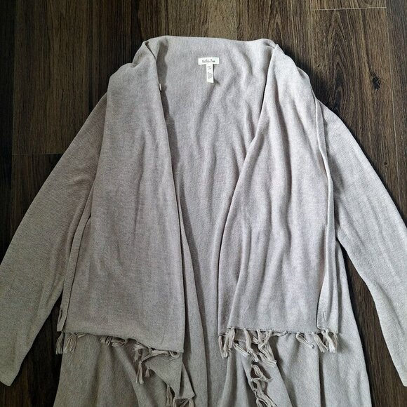 💙 Matilda Jane Tan Asymmetrical Fringe Western Cozy Mid Thickness Wrap Shawl Ca - Picture 3 of 9